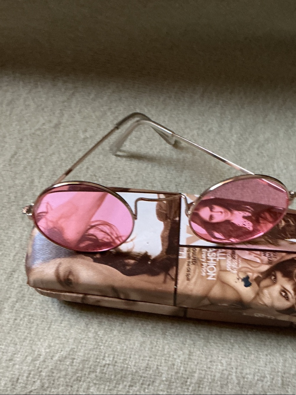 Women’s Round Pink Lens Sunglasses with Slim Metal Frame